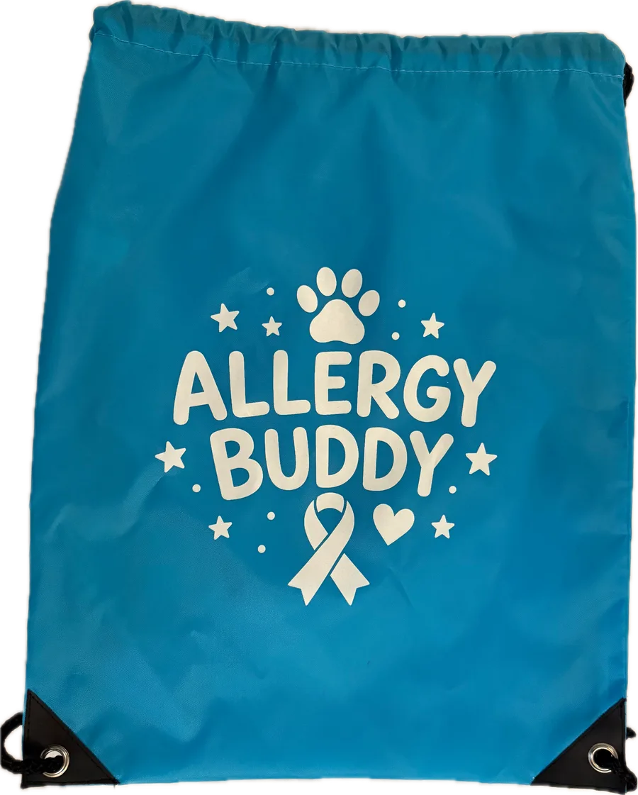 Sky-blue Allergy Buddy drawstring bag
